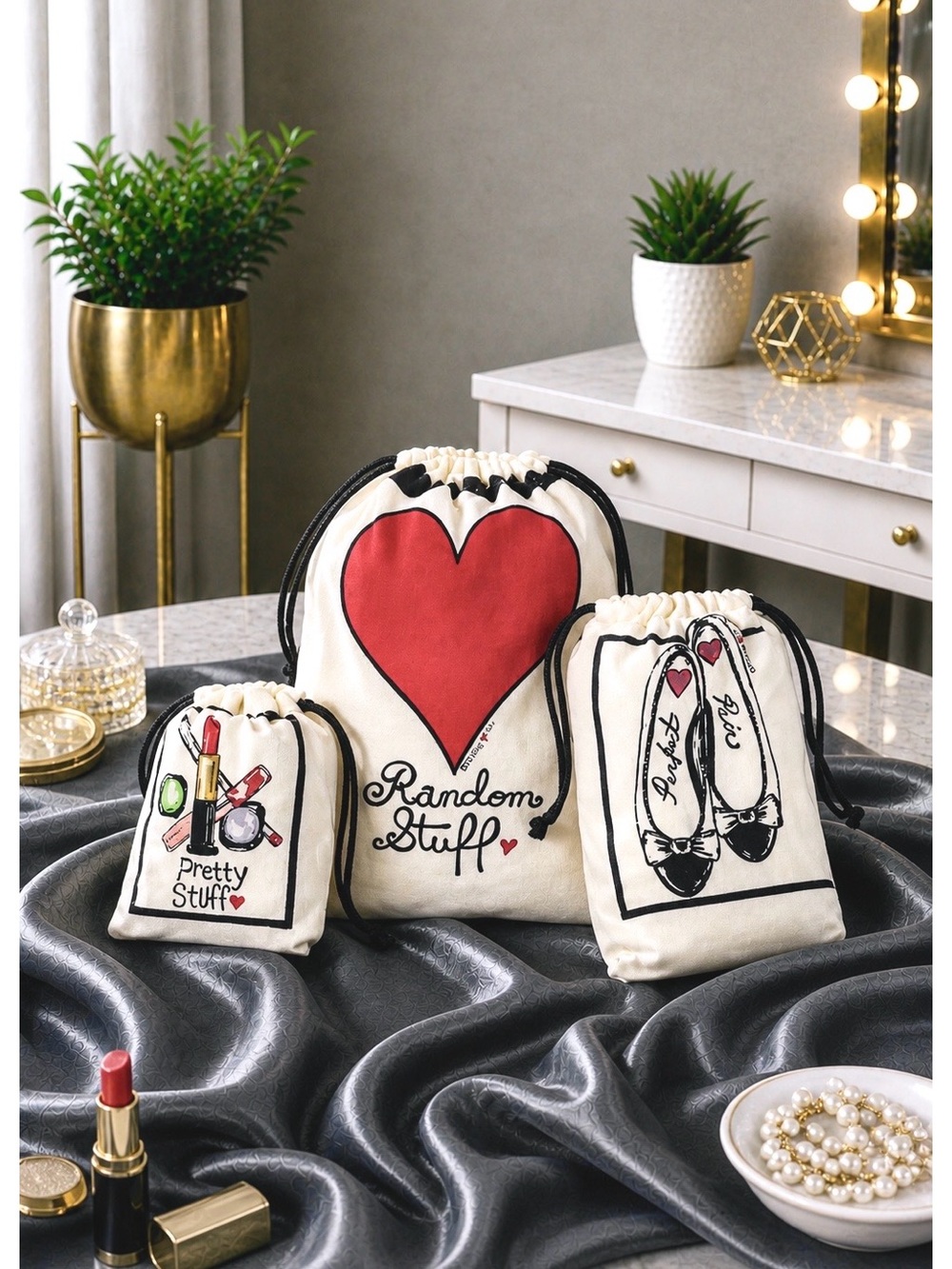 NWOT Brighton Canvas Drawstring Pouch Set – Travel Organizer Gift Set (3 Bags)